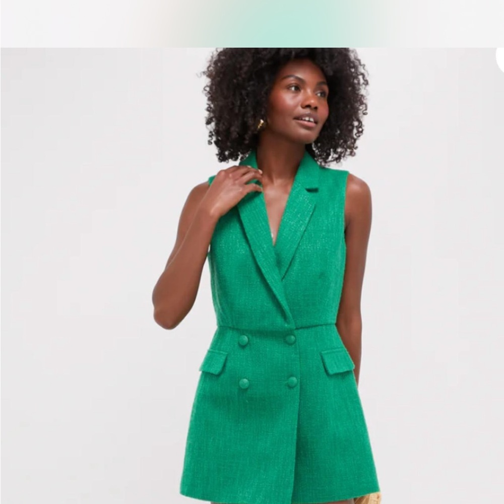 NWT Tuckernuck Pomander Place Kelly Green Tweed Campbell Romper